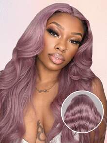 ALL READY WIG TO GLAM Parrucca da donna con parte anteriore in pizzo e onde del corpo, colore viola cenere, non necessita di colla, pre-tagliata, linea capelli invisibile, lunghezza 18-26 pollici, edizione vacanziera vibes estive