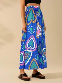 CAJUNI Váy dài họa tiết trái tim nhiều màu sắc cho nữ, váy dài họa tiết Boho, váy đen đi biển mùa hè giản dị ngày lễ - Màu xanh lam - Xem 5