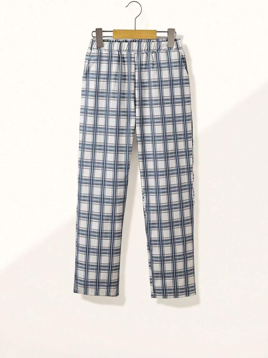 SHEIN Casuvi Kids 青少年男孩松紧腰格子口袋宽松休闲裤