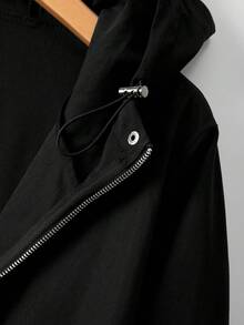 Linhara 大码女式收腰连帽风衣外套，韩版休闲优雅宽松高端夏季外套 - 黑色 - 查看 4