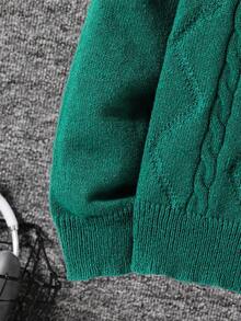 SHEIN Tween Boys' Casual Everyday Versatile Comfortable High Neck Long Sleeve Pullover Sweater Fall Winter - Dark Green - View 5