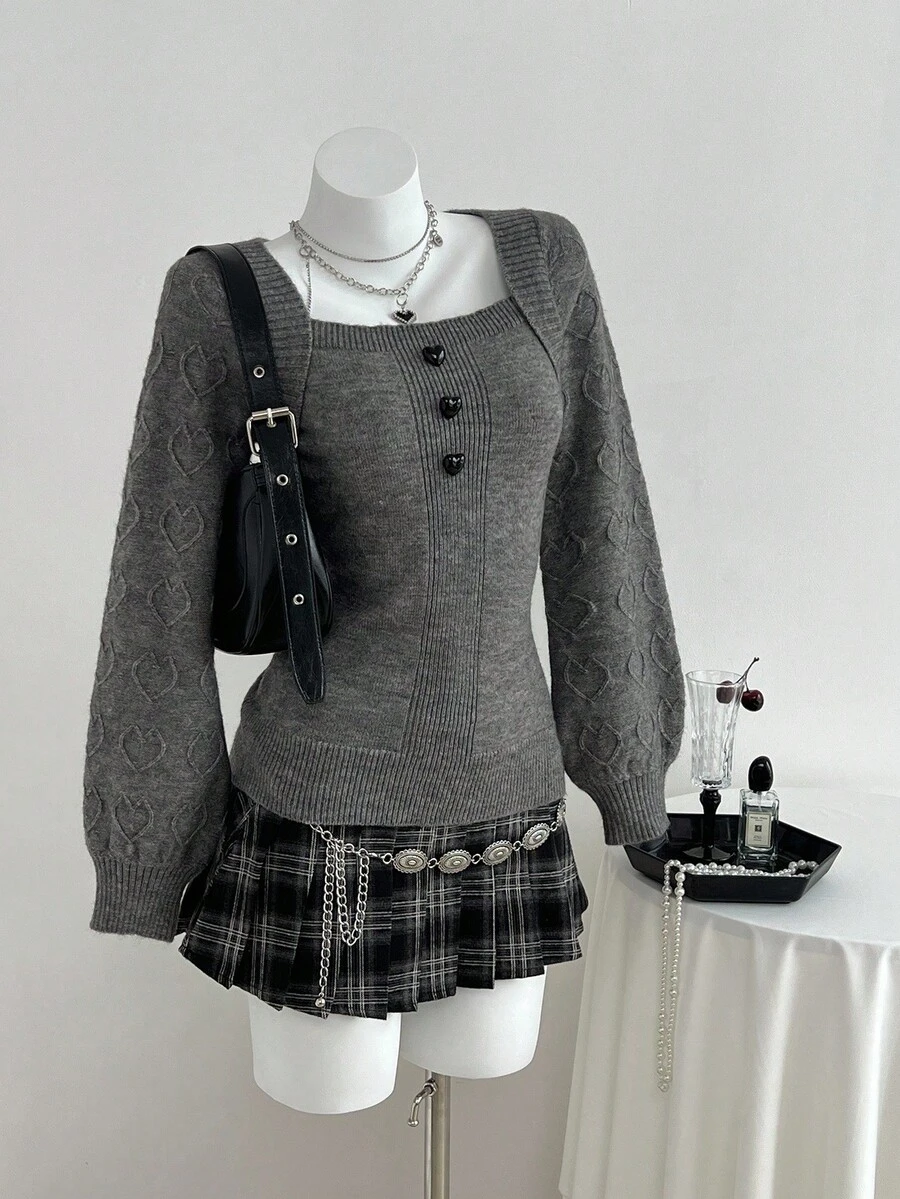 Elamini 可爱心形休闲百搭女式毛衣