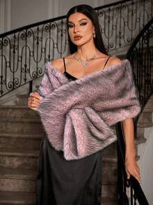 Allurite 时尚派对优雅人造毛皮披肩夹克 - 藕粉色 - 查看 1