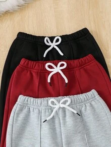 SHEIN Vintaside Kids 少女抽绳腰部宽松运动裤套装，秋冬 - 彩色 - 查看 3