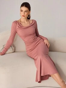 Modelyn Fashionable Sexy Long Sleeve Mermaid Hem Knit Dress For Women