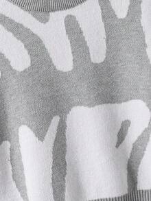 SHEIN Young Boy Fashionable Casual Cute Soft Simple Contrast Color Graphic Knit Long Sleeve Pullover Sweater, Suitable For Home, Daily Wear, School, Outerwear, Party, Autumn/Winter Kids Sweater Toddler Jumper Boy Kids Jumpers 8 Years Old Boy Knitwear White Grey Sweater Kids Fall Grey And White Sweater Childrens Knitwear - Light Grey - View 5