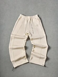 Manfinity Roghcode 年轻男士休闲街头风格刺绣徽章运动裤 - 杏色 - 查看 3