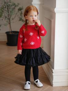 SHEIN Baby Girl Christmas Snowflake Pattern Cute Minimalist Pullover Sweater Fall Winter Winter Christmas Halloween Toddler Cardigan Sweater Autumn Fall Jumpers Sweaters Tops Dress Dresses Christmas Jumper Cozy Pixies Prepcrw Christmas Outfit Halloween  New Born Toddler  Fall Winter Dress Halloween  Romper Stuff Halloween Jumper Jumper Cardigans Shirts White Cardigan Clean Downtown Off The Shoulder Sweater Outfit Sets Pink Sweater Jacket Cute Fall Outfits Outfits Top Maija Christmas Dress  Toddler Fall Dark Purple Skirt Christmas Sweater  Fall Sweaters Unisex White Sweater Vest Skirt Sets - Red - View 7