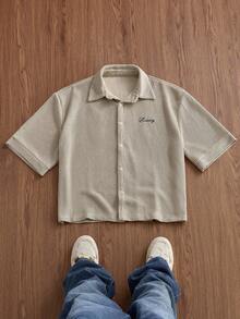 SWAVVY Cămașă casual bărbătească cu mânecă scurtă, cu cifre și litere brodate