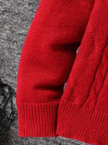 SHEIN Áo len chui đầu tay dài cổ cao đa năng thoải mái thường ngày cho bé trai tuổi teen, quần áo thu đông cho bé gái - Đỏ - Xem 3