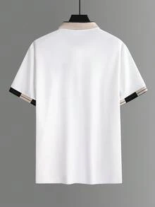 Manfinity Mode Men's Beaded Embroidery Ribbed Collar Short Sleeve Casual Polo Shirt - White - View 2