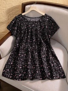 Rusticease 大码女式碎花圆领短袖休闲衬衫，适合夏季、度假、波西米亚风、秋季、教师节等各种场合，花卉图案/春季款 - 彩色 - 查看 4