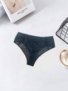 Ropa interior de mujer con encaje romántico francés, bragas cómodas de algodón con entrejerna de malla sexy, calzones minimalistas de tiro medio