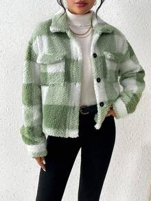 EMERY ROSE 休闲女士梦幻简约格纹秋冬外套 - 綠色 - 查看 5