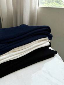 Franclia Quần ống rộng ống đứng lưng cao có dây rút mới dành cho nữ, quần dệt kim dày lót nhiệt - Màu xanh hải quân - Xem 7