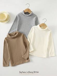 Cozy Pixies Set da 3 pezzi di maglie a collo alto a costine, a maniche lunghe, in colore unito, come strato base per ragazzi