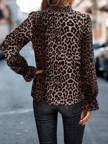 EMERY ROSE 女式豹纹宽松立领长袖衬衫 - 彩色 - 查看 2