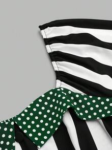 Sweetra 大码女式复古大胆前卫学院街头时尚数码印花朋克黑暗小丑魔术师黑白条纹波尔卡圆点舞台夜总会主题派对酒吧长袖连衣裙，适合万圣节、返校季、节假日、日常穿着 - 彩色 - 查看 3