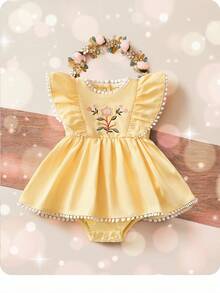 Bodys de verano para recién nacida con estampado floral amarillo y volantes - Amarillo - Ver 1