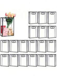 1/5/10个装透明礼品袋，简约镂空提手设计PVC礼品包装袋，适用于派对 - 白色 - 查看 2