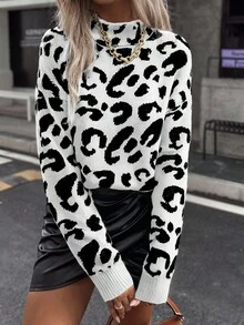 Elyressa Áo len chui đầu dài tay cổ tròn họa tiết da báo dành cho nữ - Nhiều màu - Xem 3