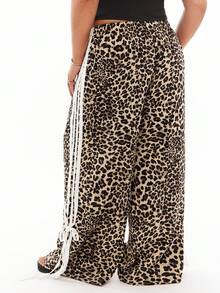 Solavibe Pantalones casuales de talla grande con estampado de leopardo y parches, cómodos para uso diario, otoño/invierno - Multicolor - Ver 5