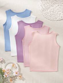 5pcs/Pack Girl's Underwear, Multi-Pack, Preteen Girls' Stylish Collar Thin Comfortable Knitted Undershirts Backto SchoolFashion Fall Winter