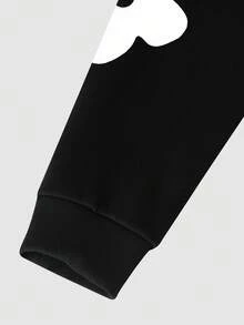 Claim Dot Plus Size Men's Letter & Floral Print Long Sleeve Drawstring Hooded Casual Sweatshirt, Autumn/Winter Flower Hoodie Black Graphic Hoodies