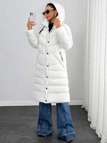 Rafferiza Women's Quilted Padded Coat With Hood And High Neck And Functional Pockets, Warm Winter Outerwear Everyday Travel White Casual - Cream - View 5