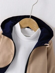Abrigo reversible de manga larga con capucha, estilo deportivo casual de color contrastante, adecuado para salidas diarias, reuniones, deportes, otoño/invierno para bebé niño - Multicolor - Ver 4
