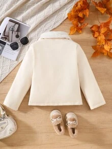 Áo khoác tay dài cài nút túi giả màu trắng dễ thương cho bé gái tuổi teen, thoải mái, mùa thu/đông - Màu be - Xem 2