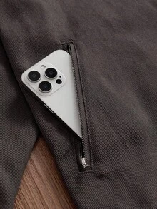 Manfinity Unisex 标准尺码男士时尚刺绣拼接长袖外套，适合秋季、冬季及情侣穿着 - 灰色 - 查看 5