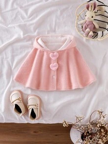 SHEIN Toddler Girls' Cute Pink Plush Rabbit Ear Heart Decor Comfortable Sleeveless Shawl Jacket, Autumn/Winter Fall - Pink - View 7