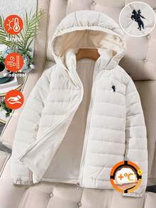 Sparklyn 1 Peça Casaco Acolchoado com Capuz para Meninas, Cor Sólida, Simples e Versátil, Outono/Inverno - Branco - Visão 6