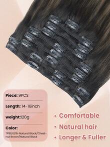 Clip In Hair Extensions Real Human Hair 9PCS 120g Clip Ins Human Hair Extensions 14-16 Inches Balayage Natural Black To Chestnut Brown #TP1B/6/1B Straight Clip In Extensions Remy Human Hair For Women - S1B/6/1B - View 3
