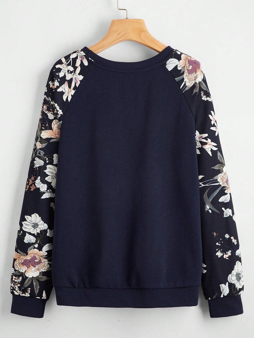Floral Raglan Sleeve Pullover,Long Sleeve Tops In Fall/Winter,Casual
