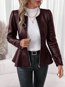 SHEIN Clasi Áo khoác dày lót da và lông thú giả dành cho nữ, thích hợp cho việc đi làm, đi chơi và tụ tập vào mùa đông - Màu Tím - Xem 3