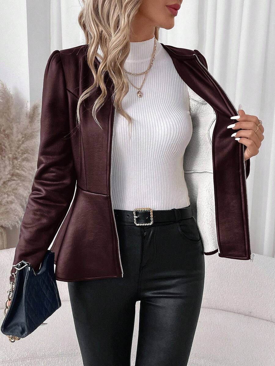 SHEIN Clasi Áo khoác dày lót da và lông thú giả dành cho nữ, thích hợp cho việc đi làm, đi chơi và tụ tập vào mùa đông - Màu Tím - Xem 1