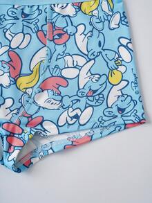 SHEIN X The Smurfs 1pc Women's Blue Comfy Cute Cartoon Smurfs Print Boxer Brief,Cartoon Design Fashionable Boyshorts, Cartoon Boxers - Blue - View 4