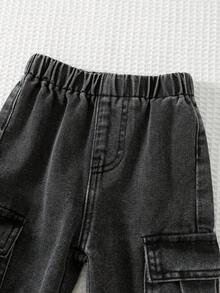 Cozy Pixies Baby/Toddler Unisex Black Casual Cargo Pants With Elastic Waist, Side Pockets And Cuffed Hem Fall Winter - Black - View 7