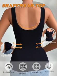 SHEIN 1pc Women Seamless Comfortable Sports Camisole Shapewear Tank Top Shapewear Top - Black - View 2