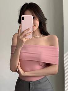 DAZY 女式纯色露肩紧身短款上衣 T 恤外出上衣