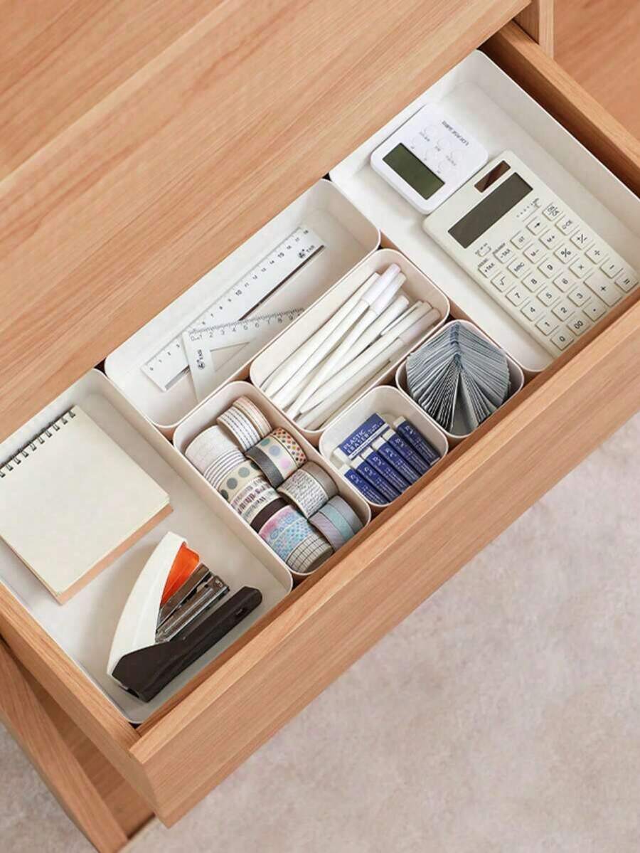 Boîte de rangement en plastique blanc 4 6 5 9 pièces Ensemble d'organisateurs à tiroirs Plateau multifonctionnel pour salle de bain, coiffeuse, maquillage, cosmétiques, chambre, cuisine, bureau, petits outils. Solution de rangement et de décoration pour la maison