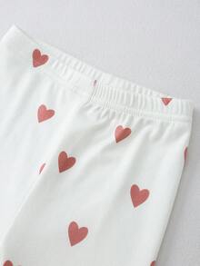 6pcs/Set Baby Girls' Casual Solid Color Round Neck Long Sleeve Top With Butterfly & Heart Print, Matching Leggings Homewear Set