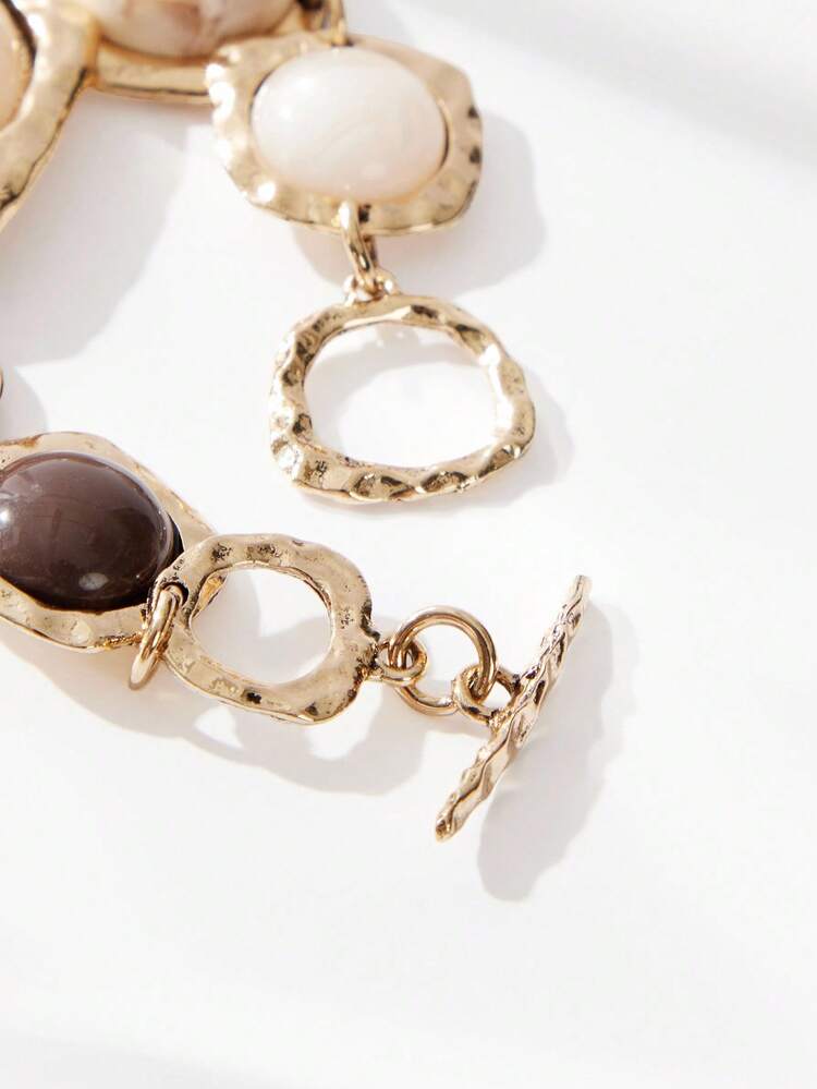 SHEIN Maija European & American Geometric Metal & Stone Bracelet