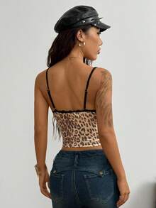 StreetHx Streetwear 女式性感豹纹蕾丝拼布吊带背心 - 棕色 - 查看 5