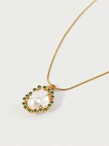 Glisma 女士时尚绿色吊坠项链，适合日常佩戴、派对、夜店、购物等场合，优雅、可爱、奢华，镶嵌锆石、水钻，西式珠宝，复古风格，百搭服饰，魅力项链，宝石，送给妈妈/女士/女孩/母亲，高端品质，适合夏季/海滩/舞会等场合，多层设计，宝石/串珠/水晶，魅力十足/粗款 - 綠色 - 查看 4