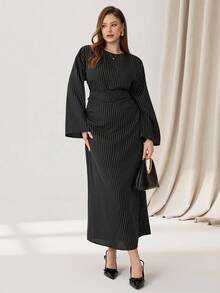 Auralis Plus-Size Women's Black Casual Dress With Flared Sleeves Fall Women's Dress, Halloween Dress, Plus-Size Women's Dress, Fall Dress, Women's High Intelligence Office Dress, Commuting Dress/Fall/Winter