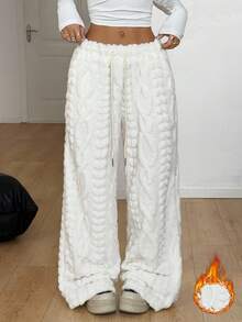 Coolane 女式米色仿皮草内衬抽绳保暖裤，秋冬 - 米色 - 查看 3