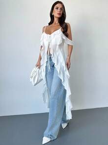 Firerie Women's Bohemian Chic Music Festival Sexy Beach Vacation Sheer Ruffle V-Neck Maxi Camisole Top - White - View 4